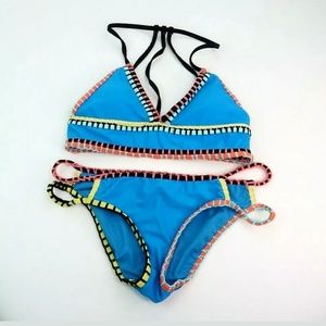 Gianni Bini Bikini Blue Crochet Sz Small